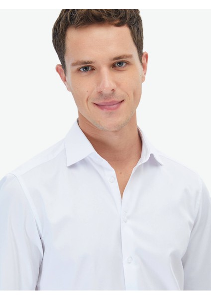 Beyaz Düz Slim Fit Dokuma Klasik %100 Pamuk Gömlek modelleri