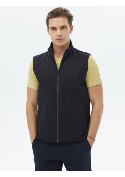 Lacivert Regular Fit Dik Yaka Casual Dokuma Spor Yelek