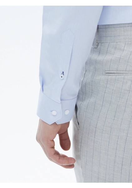 Mavi Düz Slim Fit Dokuma Klasik %100 Pamuk Gömlek