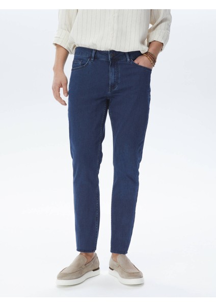 Lacivert Slim Fit Denim Pamuk Karışımlı Pantolon