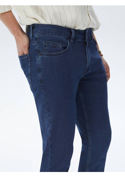 Lacivert Slim Fit Denim Pamuk Karışımlı Pantolon