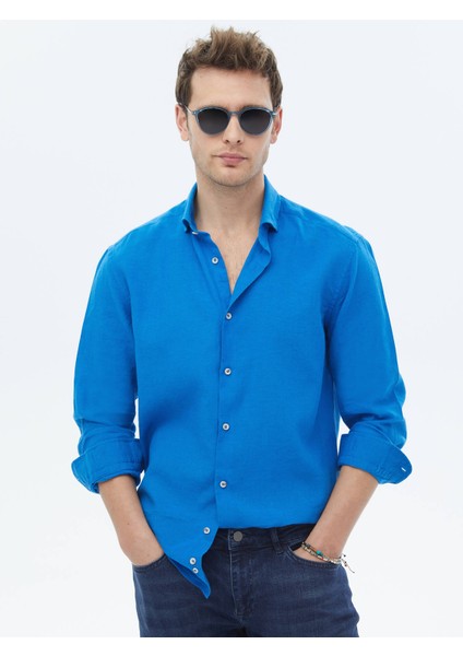 Saks Düz Regular Fit Dokuma Casual Pamuk Karışımlı Gömlek