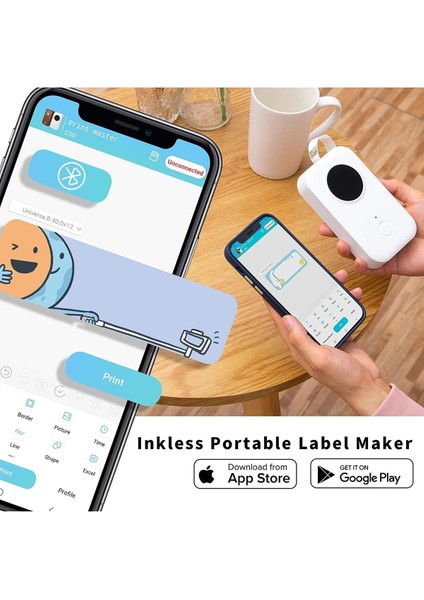 D30 Etiket Makinesi Beyaz, Kablosuz Taşınabilir Termal Bluetooth - USB Şarjlı ( Türkiye Garantili)