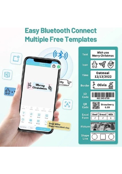 Q30 Mini Etiket Makinesi Beyaz, Kablosuz Taşınabilir Termal Bluetooth, Android / Ios