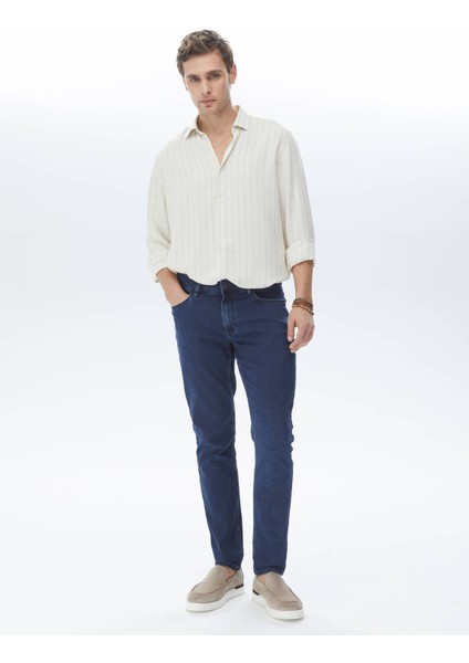 Lacivert Slim Fit Denim Pamuk Karışımlı Pantolon