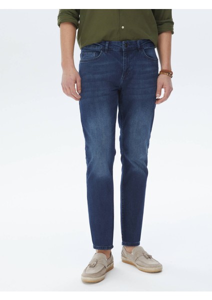 Lacivert Slim Fit Denim Pamuk Karışımlı Pantolon