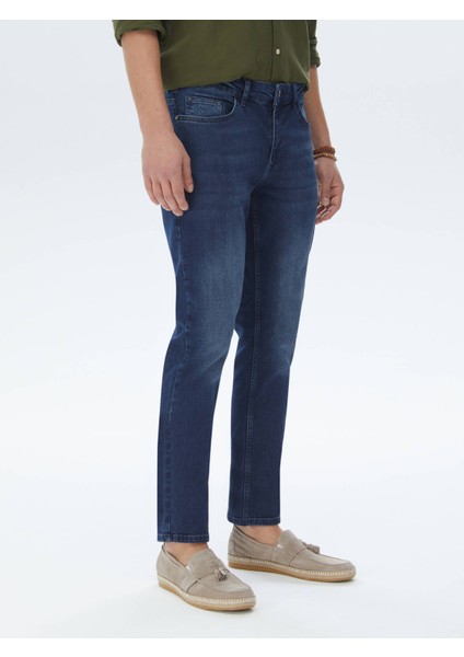 Lacivert Slim Fit Denim Pamuk Karışımlı Pantolon