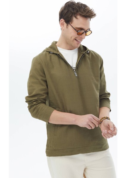 Haki Regular Fit Dokuma Overshırt