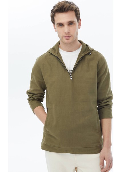 Haki Regular Fit Dokuma Overshırt
