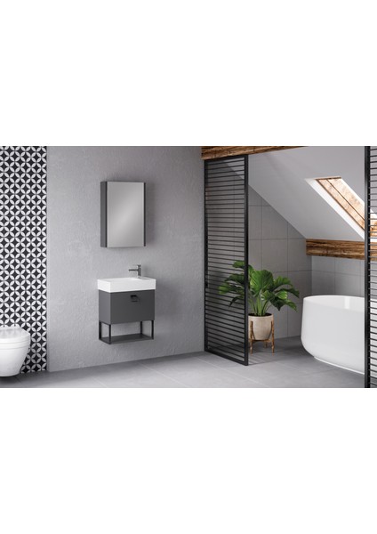 Gloria 50 cm Antrasit Gri Banyo Dolabı