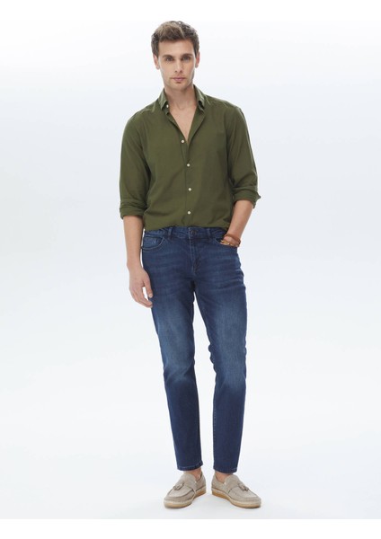 Lacivert Slim Fit Denim Pamuk Karışımlı Pantolon