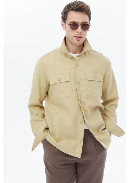 Yağ Yeşili Düz Regular Fit Dokuma Overshırt fırsatları
