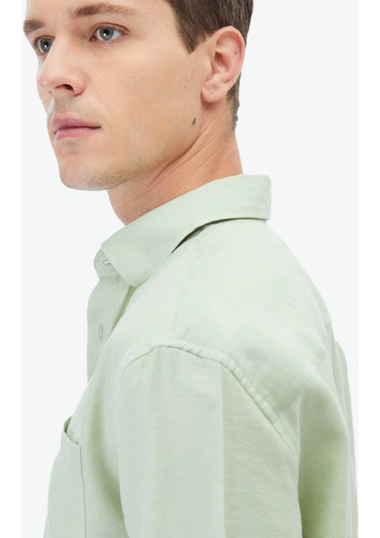 Açık Yeşil Düz Oversize Fit Dokuma Casual Gömlek fırsatları