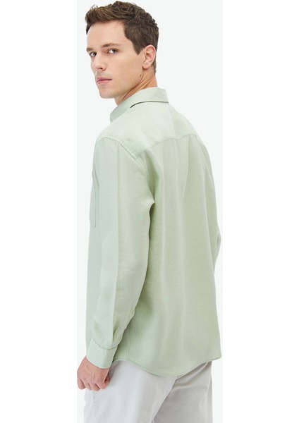 Açık Yeşil Düz Oversize Fit Dokuma Casual Gömlek indirimleri