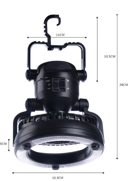 Tekno Trust Portarif Taşınabilir Kamp Lambası Fanlı Çadır Lambası Tavan Vantilatörü & Işık Kancalı Fener 18 LED