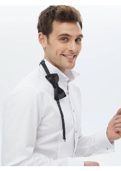 Beyaz Düz Slim Fit Duble Manşet Ata Yaka Smokin Gömlek fırsatları