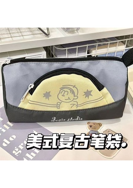 Retro Sevimli Büyük Kapasiteli Çift Katmanlı Ortaokul Öğrencisi Kırtasiye Çantası Kalem Kutusu Makyaj Saklama Çantası (Yurt Dışından)