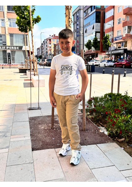 Çocuk Esnek Lastikli Bel Canvas 5 Cep Okul Pantolon