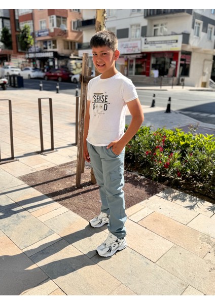 Çocuk Esnek Lastikli Bel Canvas 5 Cep Okul Pantolon