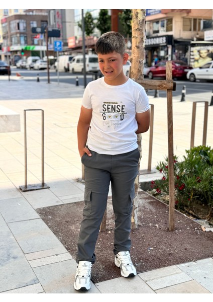 Çocuk Esnek Lastikli Bel Canvas 5 Cep Okul Pantolon