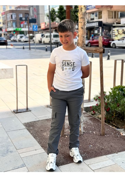 Çocuk Esnek Lastikli Bel Canvas 5 Cep Okul Pantolon