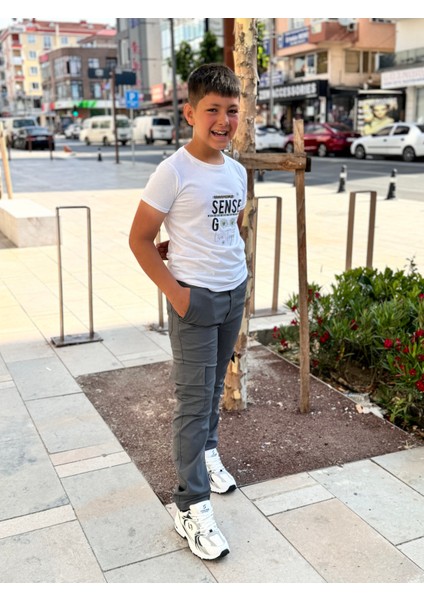 Çocuk Esnek Lastikli Bel Canvas 5 Cep Okul Pantolon