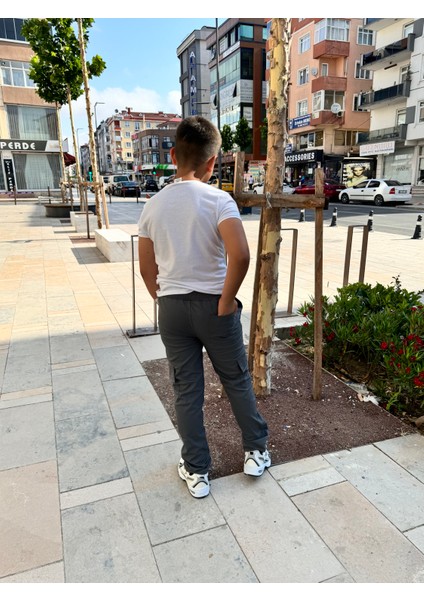 Çocuk Esnek Lastikli Bel Canvas 5 Cep Okul Pantolon