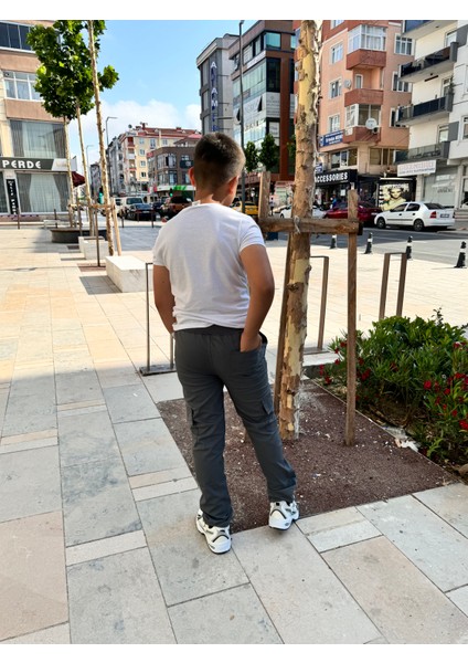 Çocuk Esnek Lastikli Bel Canvas 5 Cep Okul Pantolon