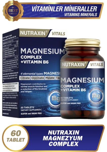 Magnezyum Complex 60 Adet Tablet 125 Mg - (Bisiglinat-Taurat-Malat-Sitrat-B6)