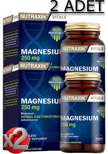 2 Adet Nutraxin Magnezyum Citrate 60 Adet Tablet 250 Mg