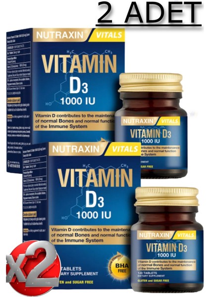 2 Adet Nutraxin D3 Vitamini 120 Adet Tablet - (1.000 Iu)
