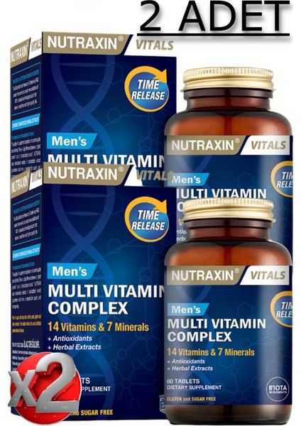 2 Adet Nutraxin Men's Multi Vitamin ve Mineral Complex 60 Adet Tablet - (Erkeklere Özel Formül)