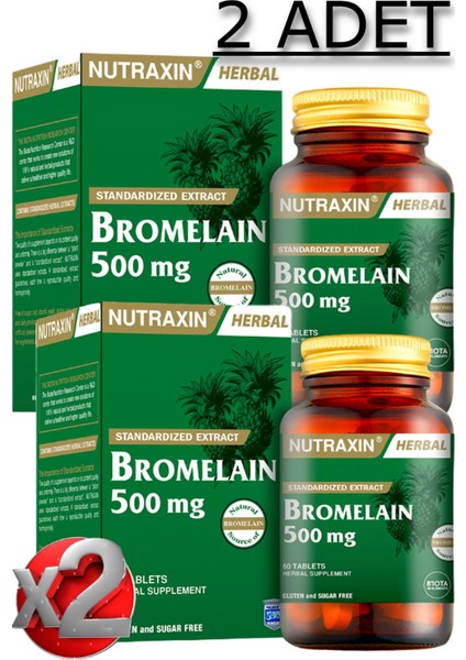 2 Adet Nutraxin Bromelain 60 Adet Tablet 500 Mg