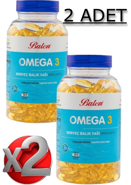 2 Adet Omega 3 Norveç Balık Yağı (Trigiliserid) Yumuşak Kapsül 100 Adet 1380 Mg