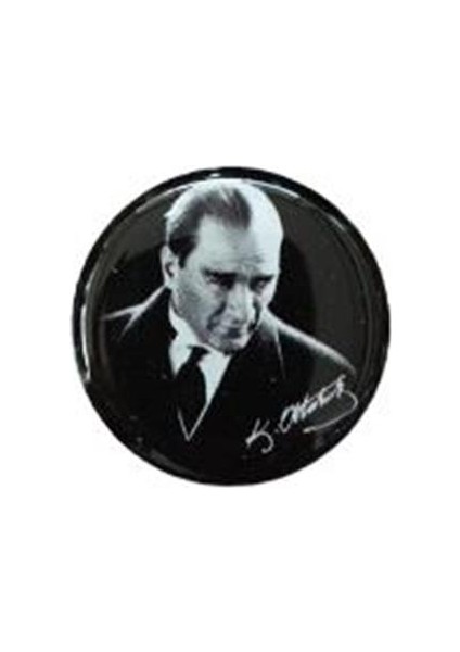 K.atatürk Silüetli Imzalı Yuvarlak Etiket Damla Sticker Siyah 3cm