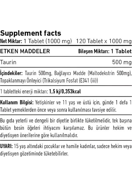 Taurine 500 Mg 2 Kutu 240 Tablet
