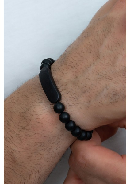 1 Çift Mat ve Parlak Siyah Boncuk Taşlı Unisex Bileklik bbb20