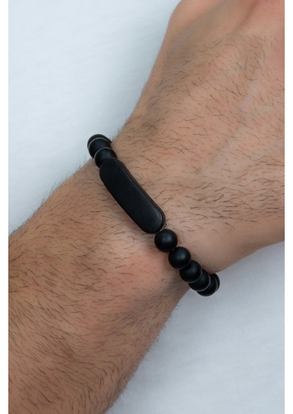 1 Çift Mat ve Parlak Siyah Boncuk Taşlı Unisex Bileklik bbb20