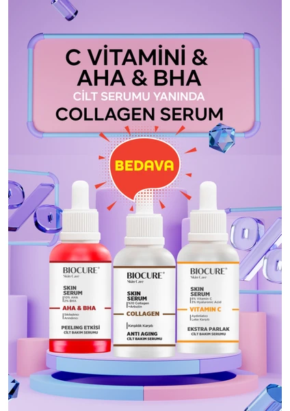 C Vitamini Cilt Serumu ve Aha & Bha Cilt Serumu Yanında Collagen Cilt Bakım Serumu Hediye