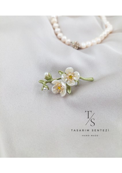 Broş Metal Rozet Çiçek Dal Yaprak Yaka Kıyafet Şapka Takı Fular Aksesuar Flower Brooch
