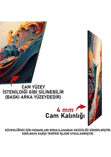 Dikey Üstten Saatli Dini Temalı 50X100 cm Temperli Cam Tablo DSUD0037