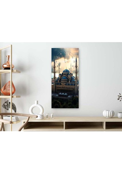 Dikey Üstten Saatli Dini Temalı 50X100 cm Temperli Cam Tablo DSUD0020 fiyatları