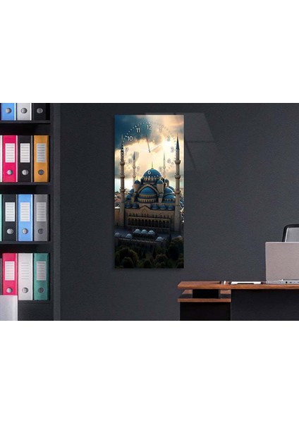 Dikey Üstten Saatli Dini Temalı 50X100 cm Temperli Cam Tablo DSUD0020 fırsatları