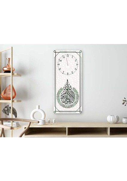 Dikey Üstten Saatli Dini Temalı 50X100 cm Temperli Cam Tablo DSUD0047 fiyatları