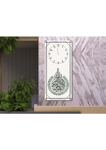 Dikey Üstten Saatli Dini Temalı 50X100 cm Temperli Cam Tablo DSUD0047 modelleri