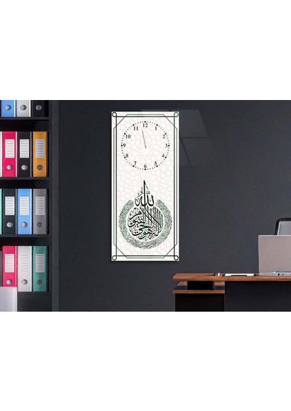 Dikey Üstten Saatli Dini Temalı 50X100 cm Temperli Cam Tablo DSUD0047 fırsatları