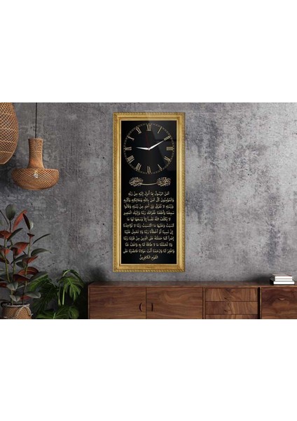 Dikey Üstten Saatli Dini Temalı 50X100 cm Temperli Cam Tablo DSUD0002