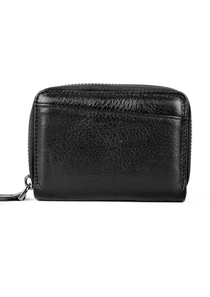 Deri Fermuarlı Unisex Kartlık-Siyah