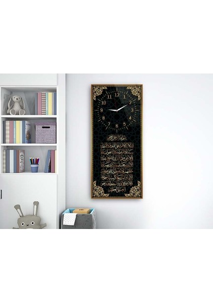 Dikey Üstten Saatli Dini Temalı 50X100 cm Temperli Cam Tablo DSUD0017