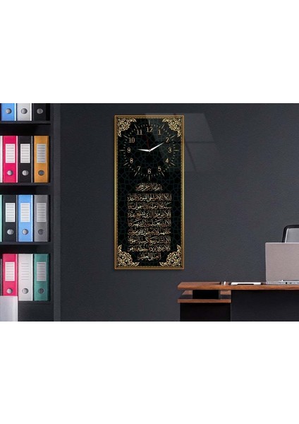 Dikey Üstten Saatli Dini Temalı 50X100 cm Temperli Cam Tablo DSUD0017 modelleri
